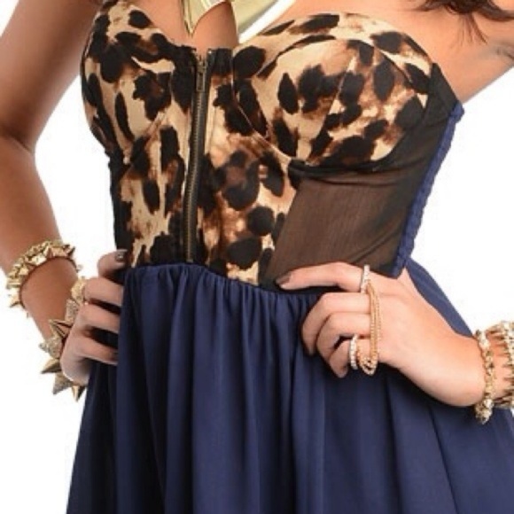 Navy and Brown Animal Print dress - Picture 3 of 3